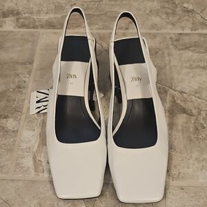 Zara Women's Elegant White Slingback Heels NWT!